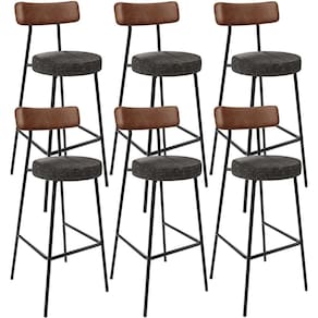 Kit 06 Banquetas Alta Cozinha Sala De Jantar Milão L02 Couríssimo Marrom Linho Chumbo - Lyam Decor
