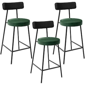 Kit 03 Banquetas Baixa Cozinha Sala Jantar Bancada Milão L02 Couríssimo Preto Verde -LyamDecor