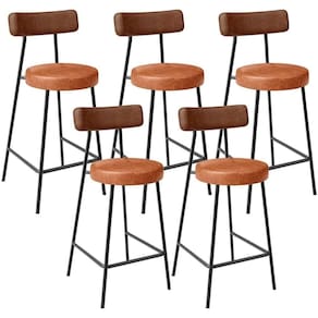 Kit 05 Banquetas Baixa Cozinha Sala Jantar Bancada Milão L02 Couríssimo Marrom Camel -LyamDecor