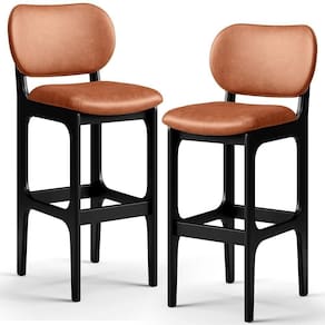 Kit 02 Banquetas Alta Para Cozinha Madeira Fixa Betta L02 Preto Couríssimo Camel