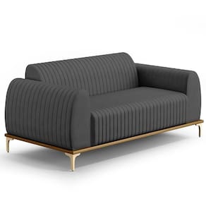 Sofá 3 Lugares Molino 180 Cm Pés D`ouro Veludo Cinza C-317