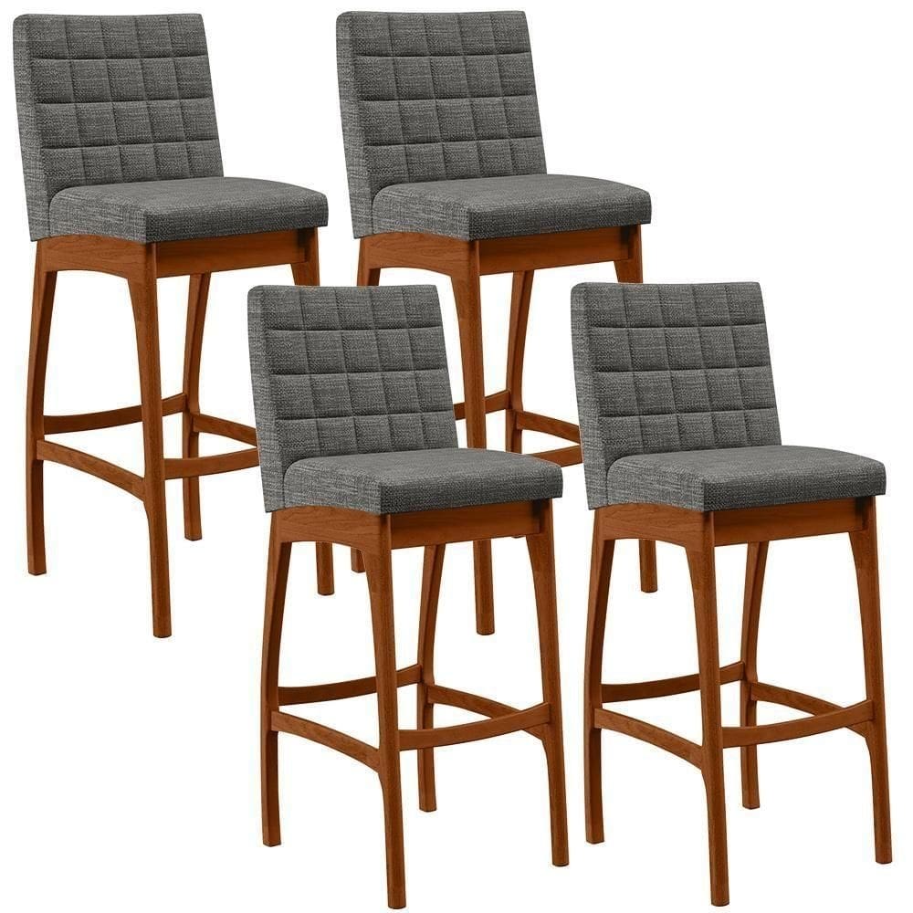 Kit 04 Banquetas Altas Mila Linho Cinza Escuro