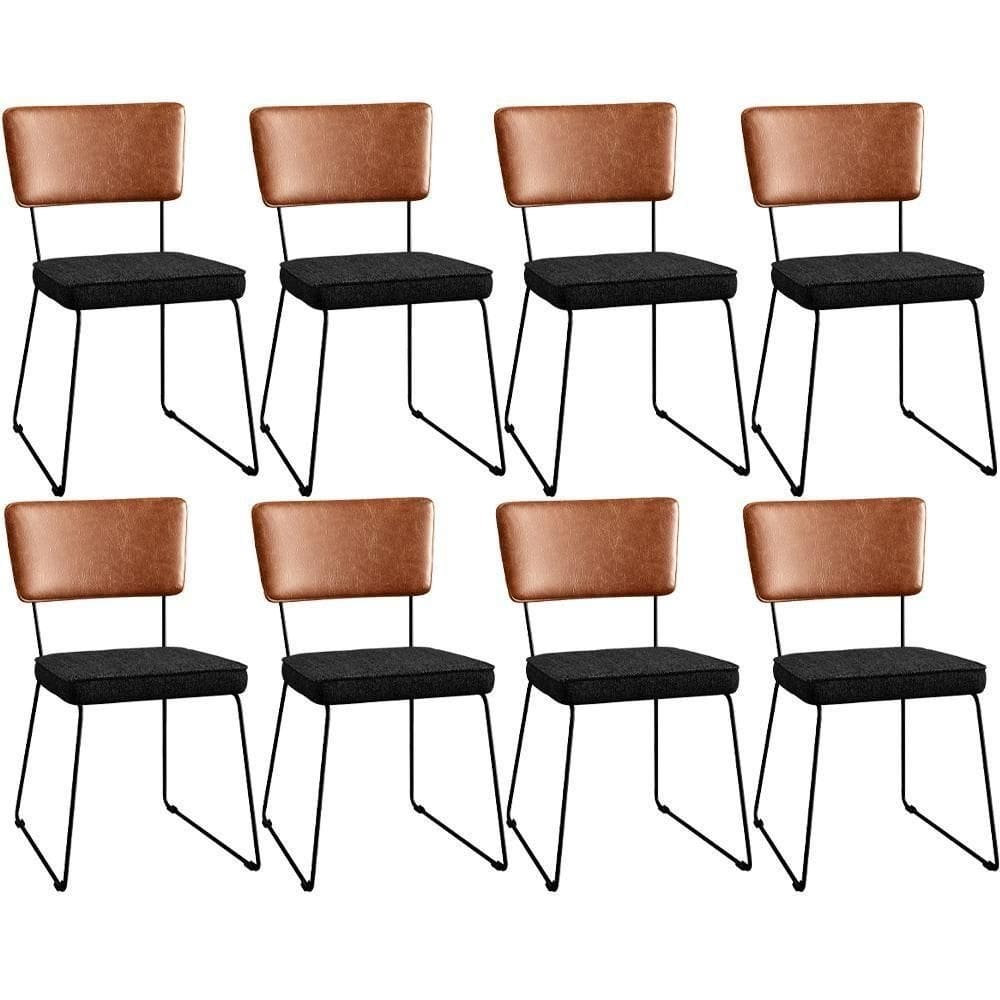 Kit 08 Cadeiras L02 Couríssimo Camel Linho Chumbo