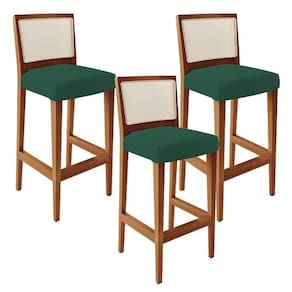 Kit 03 Banquetas Alta Branco Suede Verde Musgo
