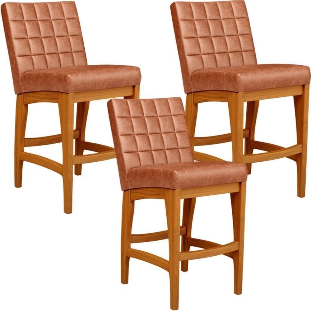 Kit 03 Banquetas Baixa Cozinha Bancada Sala Jantar L02 Camel