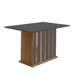 Mesa Para Sala De Jantar 136cm Retangular Tampo Chanfrado Amalia Poliman Carvalho Com Grafite