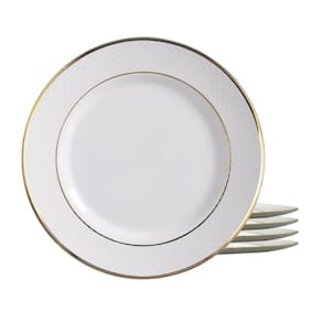 Jogo Pratos Sobremesa Cerâmica 4Pcs 20Cm Borda Dourada Ouro