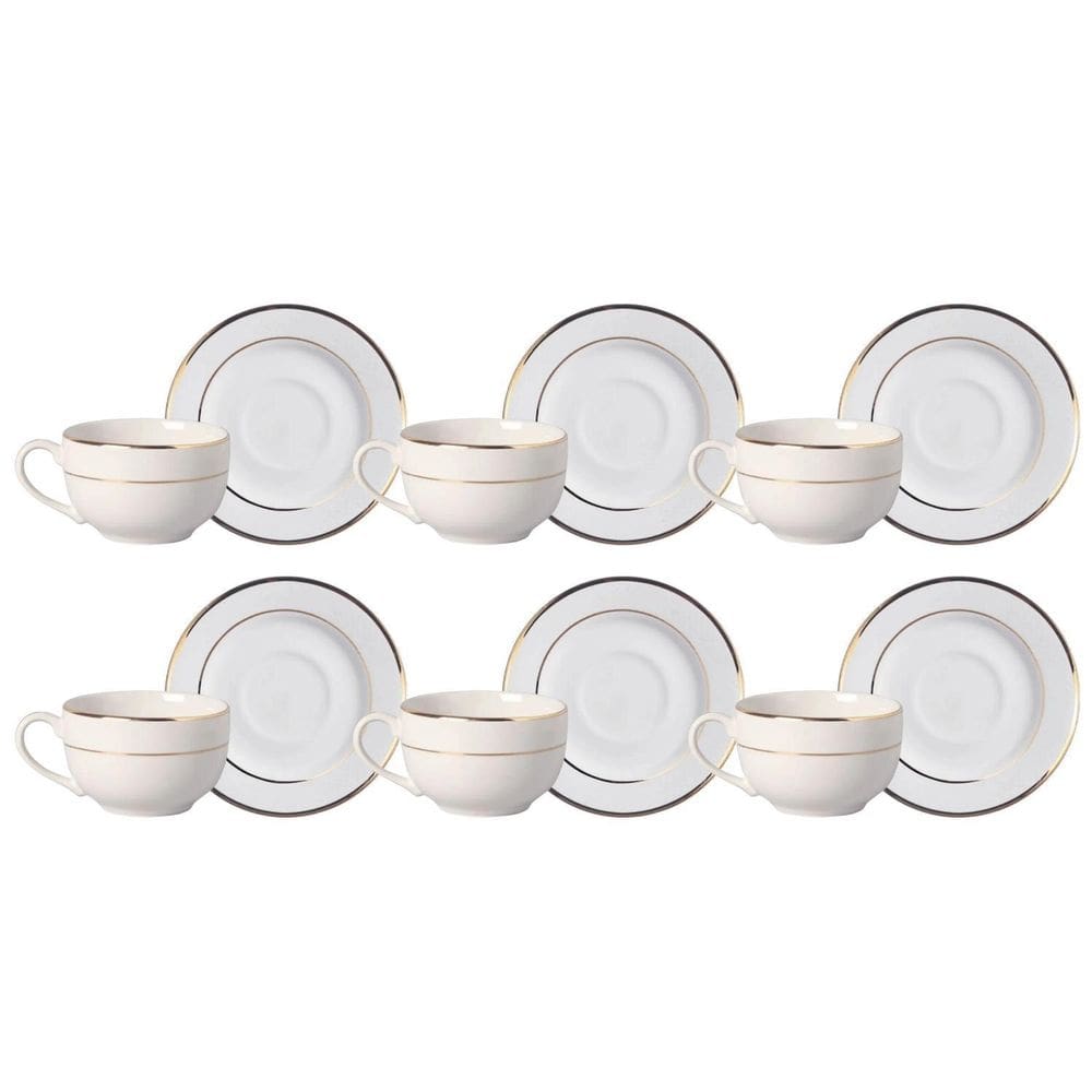 Jogo Xicaras De Chá Com Pires 4Pcs 250Ml Borda Dourada Ouro