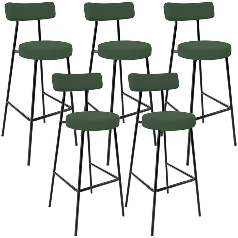 Kit 05 Banquetas Alta Bar Cozinha Sala De Jantar Estrutura Em Aço Milão F01 Suede Verde Musgo