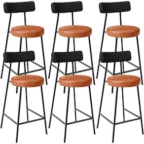 Kit 06 Banquetas Baixa Cozinha Sala Jantar Bancada Milão L02 Couríssimo Preto Camel -LyamDecor