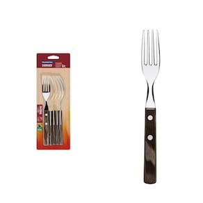 Conjunto De Garfos Para Churrasco Em Aço Inox Com Cabo Castanho Polywood 6 Peças