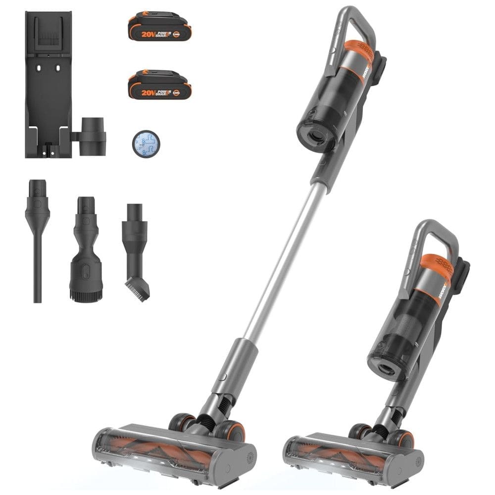 Aspirador de pó Sem Fio com Bateria Recarregável 20V de Alta Sucção de 25Kpa para Limpeza Eficiente de Pelos de Animais, 110V WORX, Cinza