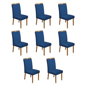 Kit 8 Cadeiras de Jantar Madeira Maciça Cerejeira Premium Heloísa Veludo Azul