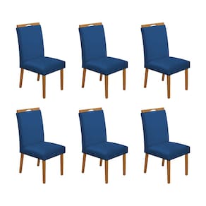 Kit 6 Cadeiras de Jantar Madeira Maciça Cerejeira Premium Heloísa Veludo Azul