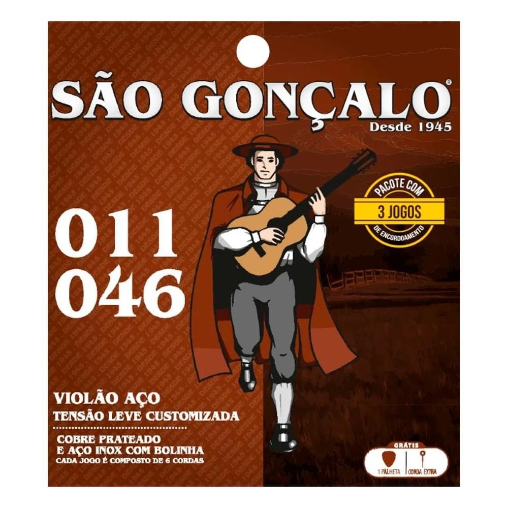 Kit 3 Encordoamentos Violão Aço 011 Leve Bolinha São Gonçalo