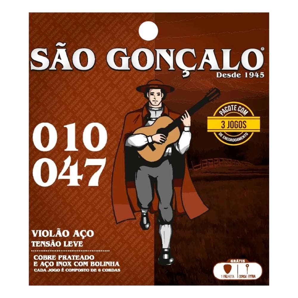 Kit 3 Encordoamentos Violão Aço 010 Leve Bolinha São Gonçalo