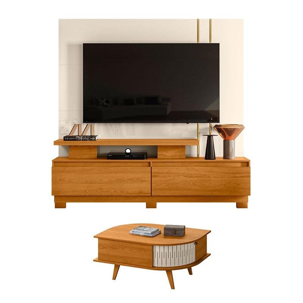 Estante Home Theater New Apolo com Pés com Mesa de Centro Indianápolis Cinamomo Off White – Madetec