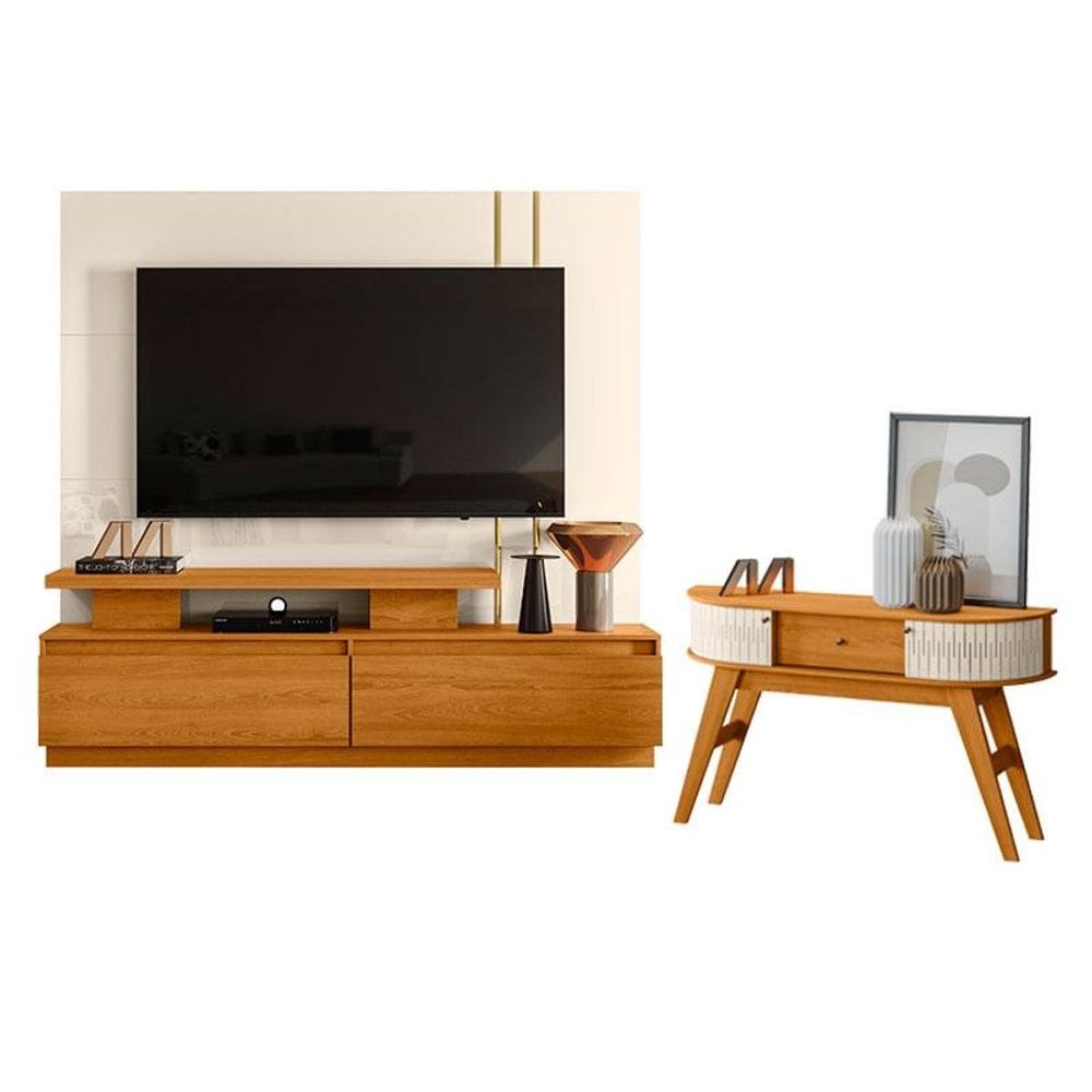 Estante Home Theater New Apolo com Aparador Estoril Cinamomo Off White – Madetec