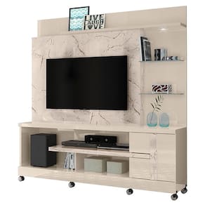 Estante Home Theater Alan com Rodízios Calacata Off White - Madetec