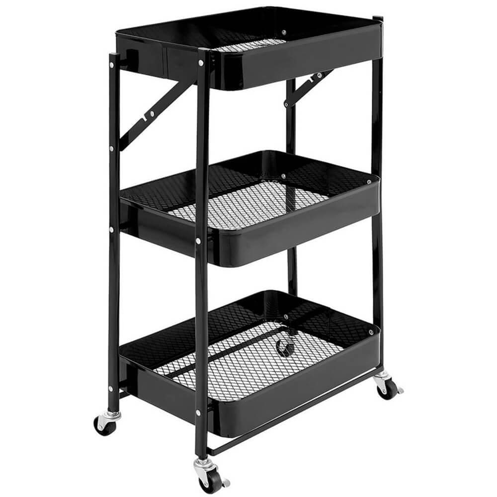 Carrinho Organizador Multiuso Dobrável com Rodinhas 3 Prateleiras Fruteira Estante - Casambiente