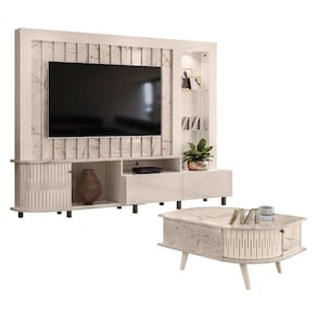 Estante Home Theater Le Mans com Mesa de Centro Indianápolis Calacata Off White - Madetec