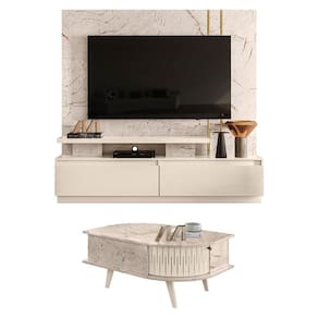 Estante Home Theater New Apolo com Mesa de Centro Indianápolis Calacata Off White - Madetec