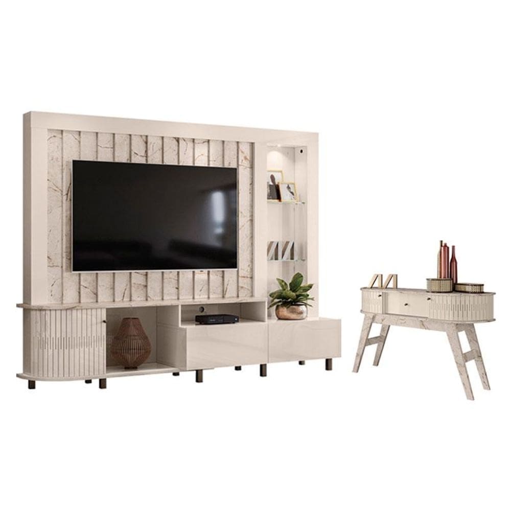 Estante Home Theater Le Mans com Aparador Estoril Calacata Off White - Madetec