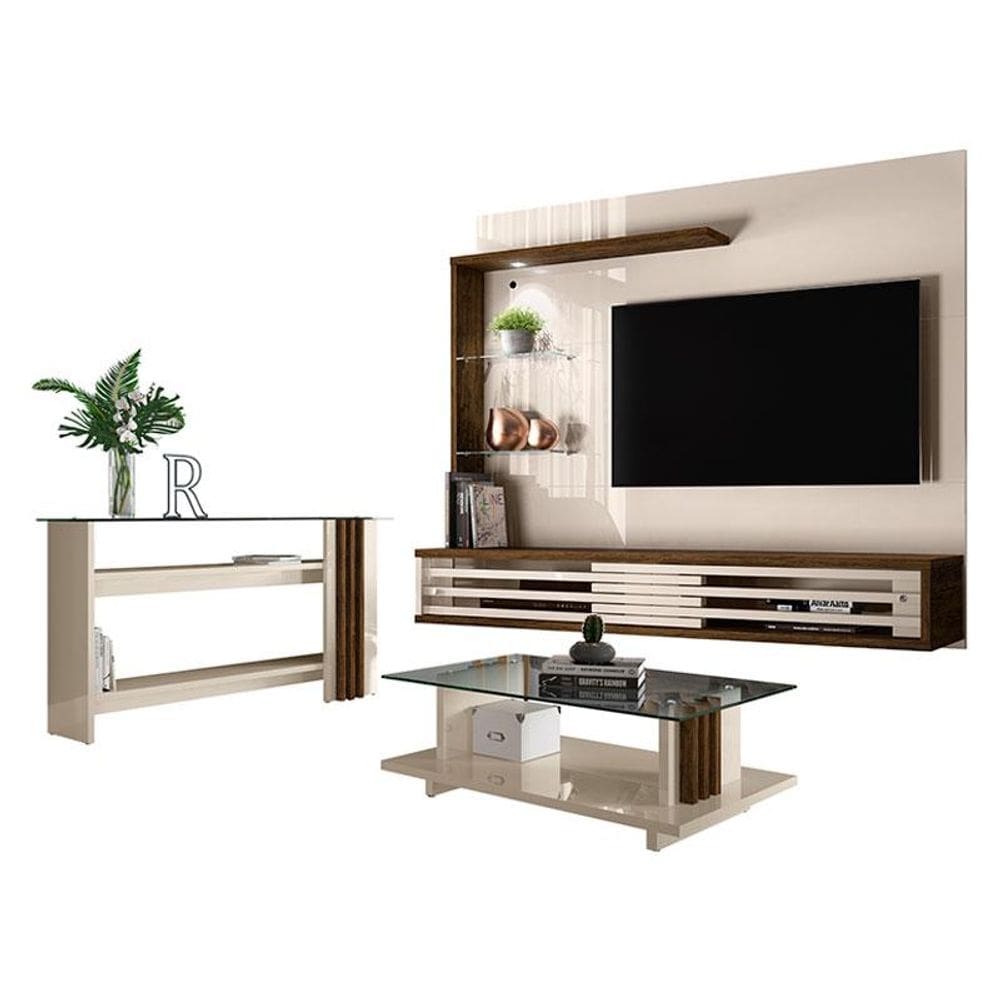 Estante Home Theater Suspenso com Aparador e Mesa de Centro Frizz Select Off White Savana – Madetec