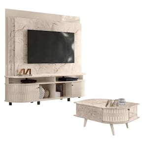 Estante Home Theater Daytona com Mesa de Centro Indianápolis Calacata Off White - Madetec