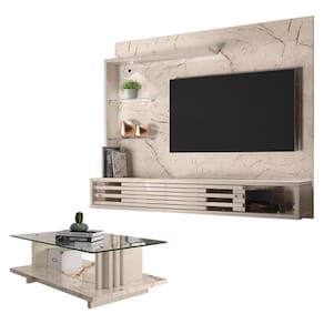 Estante Home Theater Suspenso com Mesa de Centro Frizz Select Calacata Off White - Madetec