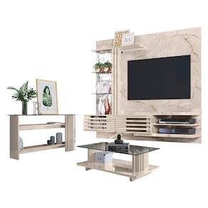 Estante Home Theater Suspenso com Aparador e Mesa de Centro Frizz Supreme Calacata Off White - Madetec