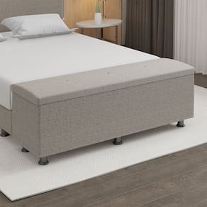 Baú Sapateira Estofada Queen Size Terra Linho SkyBox