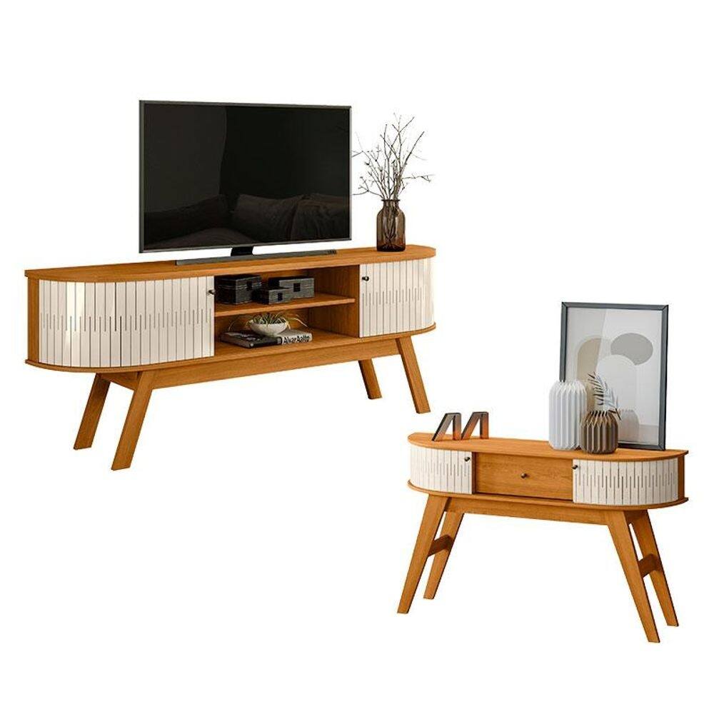 Rack Bancada Valência com Aparador Estoril Cinamomo Off White - Madetec