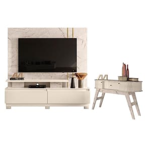 Estante Home Theater New Apolo com Pés com Aparador Estoril Calacata Off White - Madetec