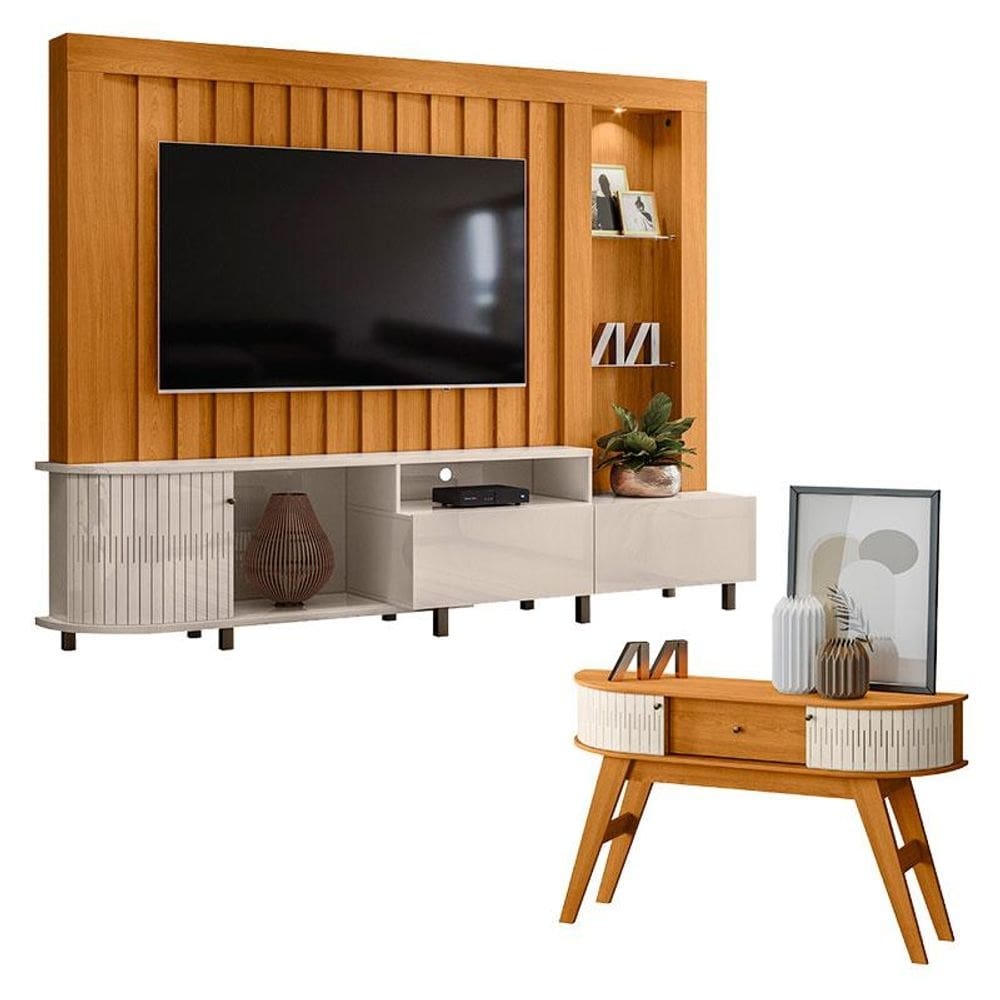 Estante Home Theater Le Mans com Aparador Estoril Cinamomo Off White - Madetec