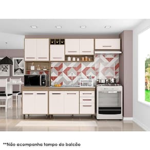 Cozinha 4 Peças Ambiente Barcelona com Balcão de Pia Carvalho OAK Off White – Poliman