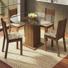 Conj. Mesa Tampo De Vidro 4 Cadeiras Rustic/lírio Bege