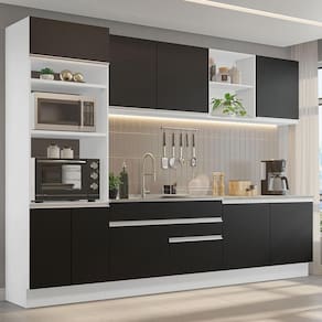 Armário De Cozinha 310cm Branco/Preto 02 Branco/Preto