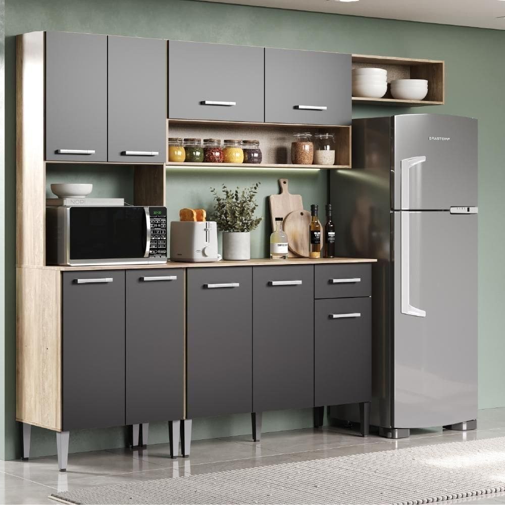 Armário Cozinha Compacta Arizona Smart Carvalho/preto Carraro