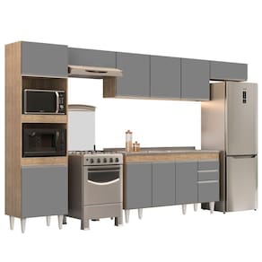 Armário De Cozinha Modulada 5 Peças Cp15 Com Pia Inox Castanho/cinza - Lumil