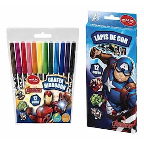 Lapis De Cor 12 Cores + Canetinha 12 Cores Avengers Molin