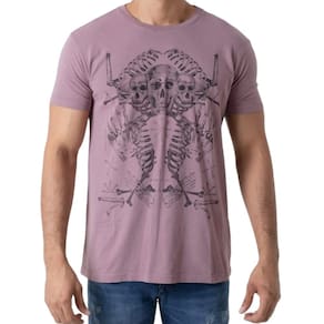 Camiseta Masculina Caveira Slim Fit Skeleton Rosa Biotwo