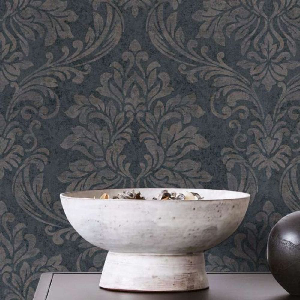 Papel de Parede Up To Date Damask Preto 34814