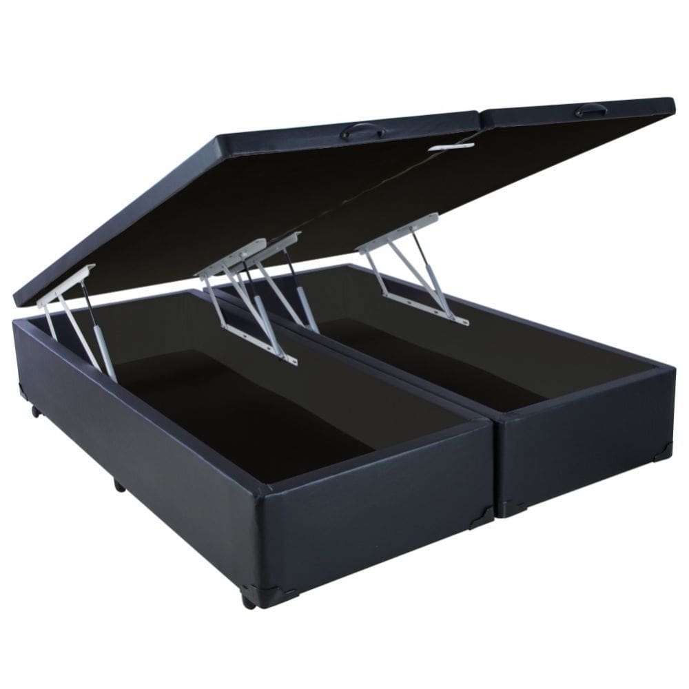 Cama Box Casal Bipartido com Baú Sonnoforte Corino Preto - 138x188