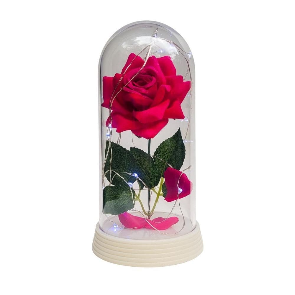 Luminária a rosa encantada pink 20 cm base pérola frio