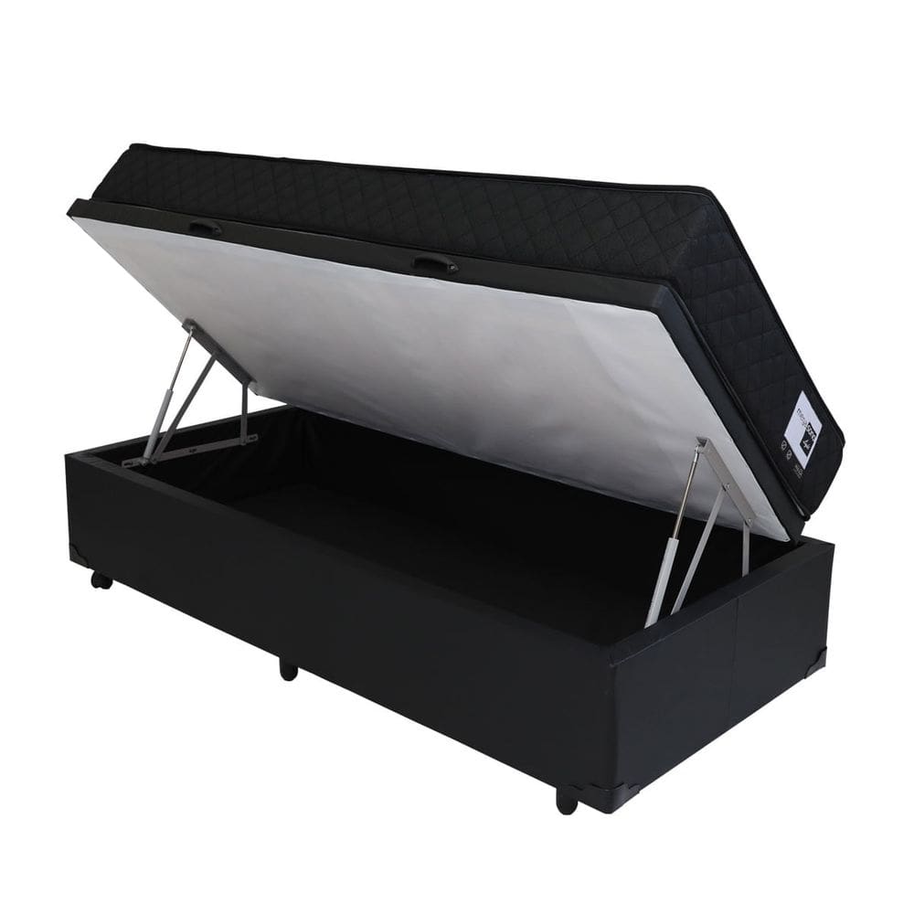 Cama Box Baú com Colchão Solteiro Americano Mega Light Black - 096x203