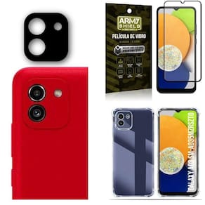 Kit capinha samsung a03 + película de câmera + película 3d