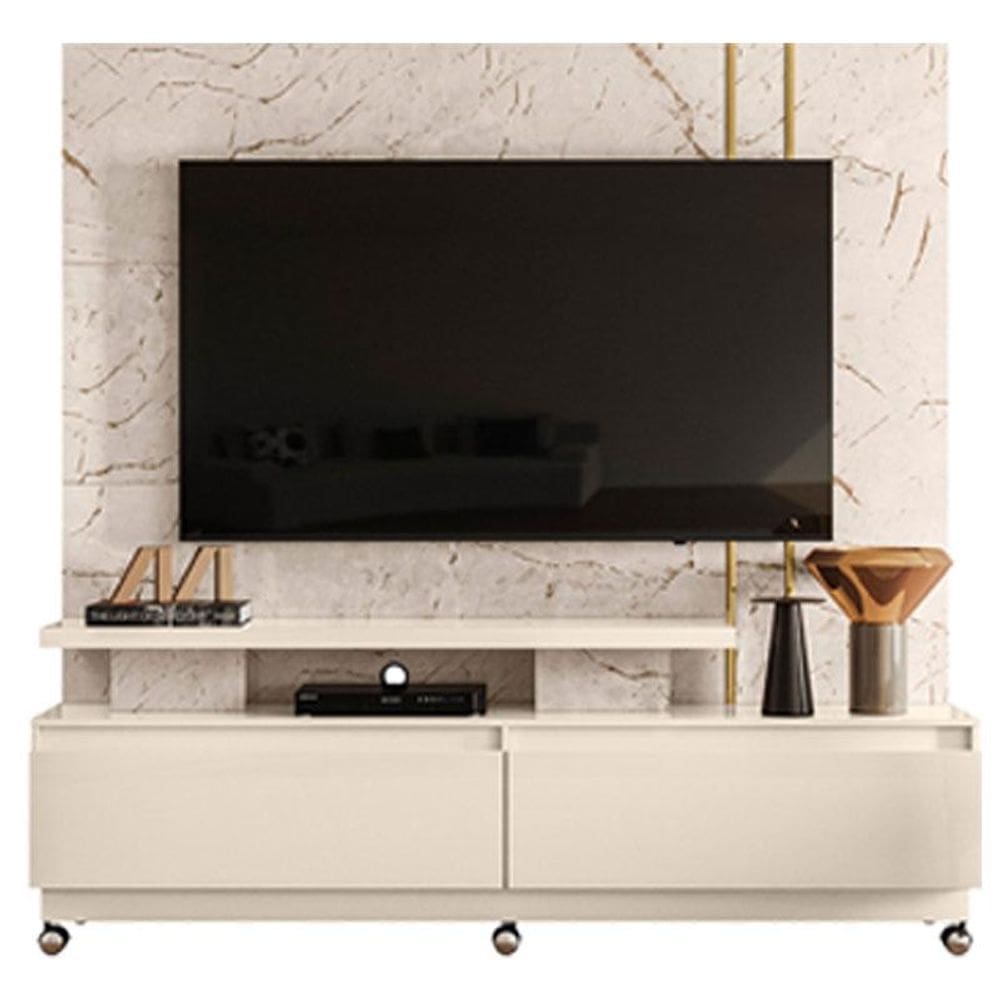 Estante Home Theater New Apolo com Rodízios Calacata Off White - Madetec