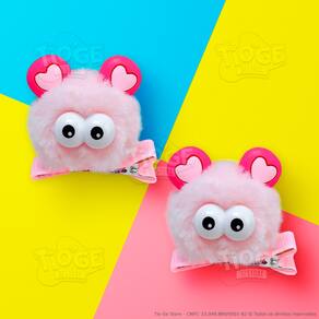 Kit 2 Monstrinhos Bolinha de Pelúcia Pequeno Presilha Cabelo Maluco Bichinho Olhos Grandes Fofo Engraçado Rosa