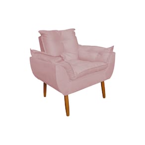 Poltrona Decorativa Opala Amamentação Escritório Sala Recepção Veludo Rosa Bebê - Montanaris Decor